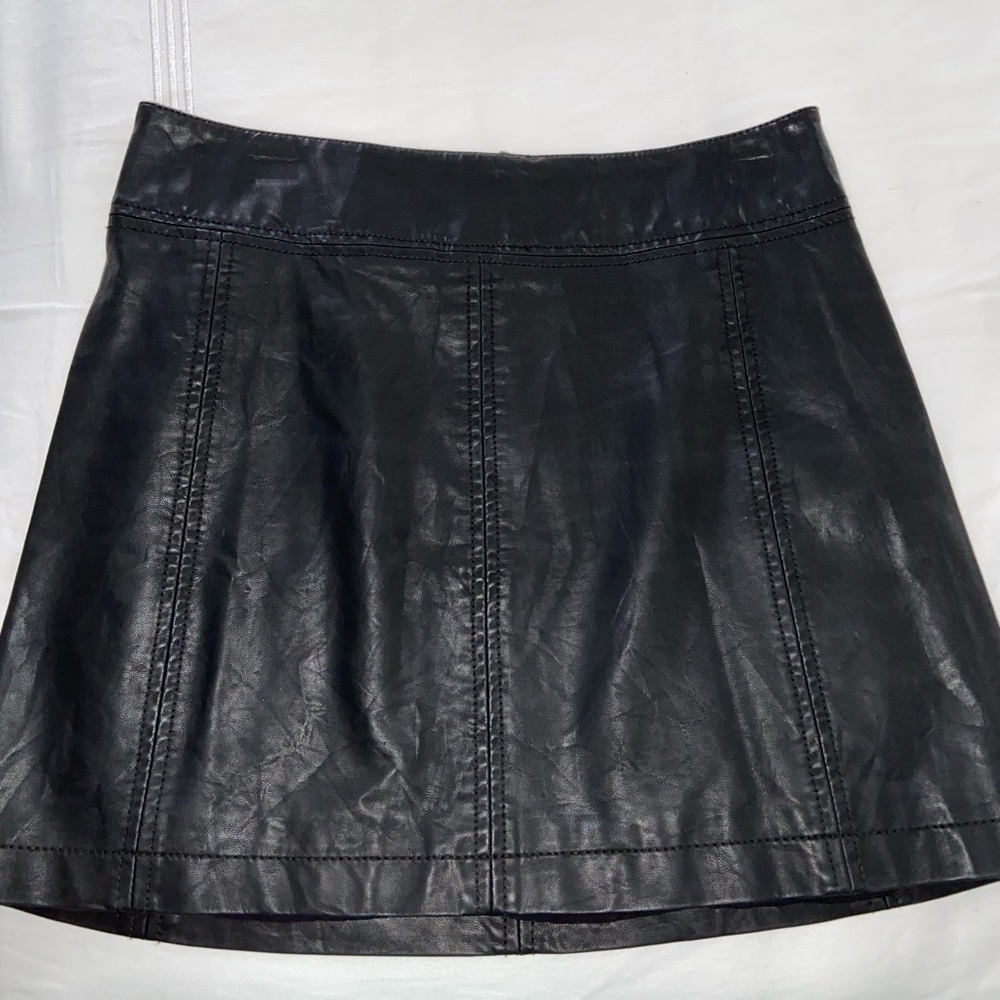 Black leather mini skirt